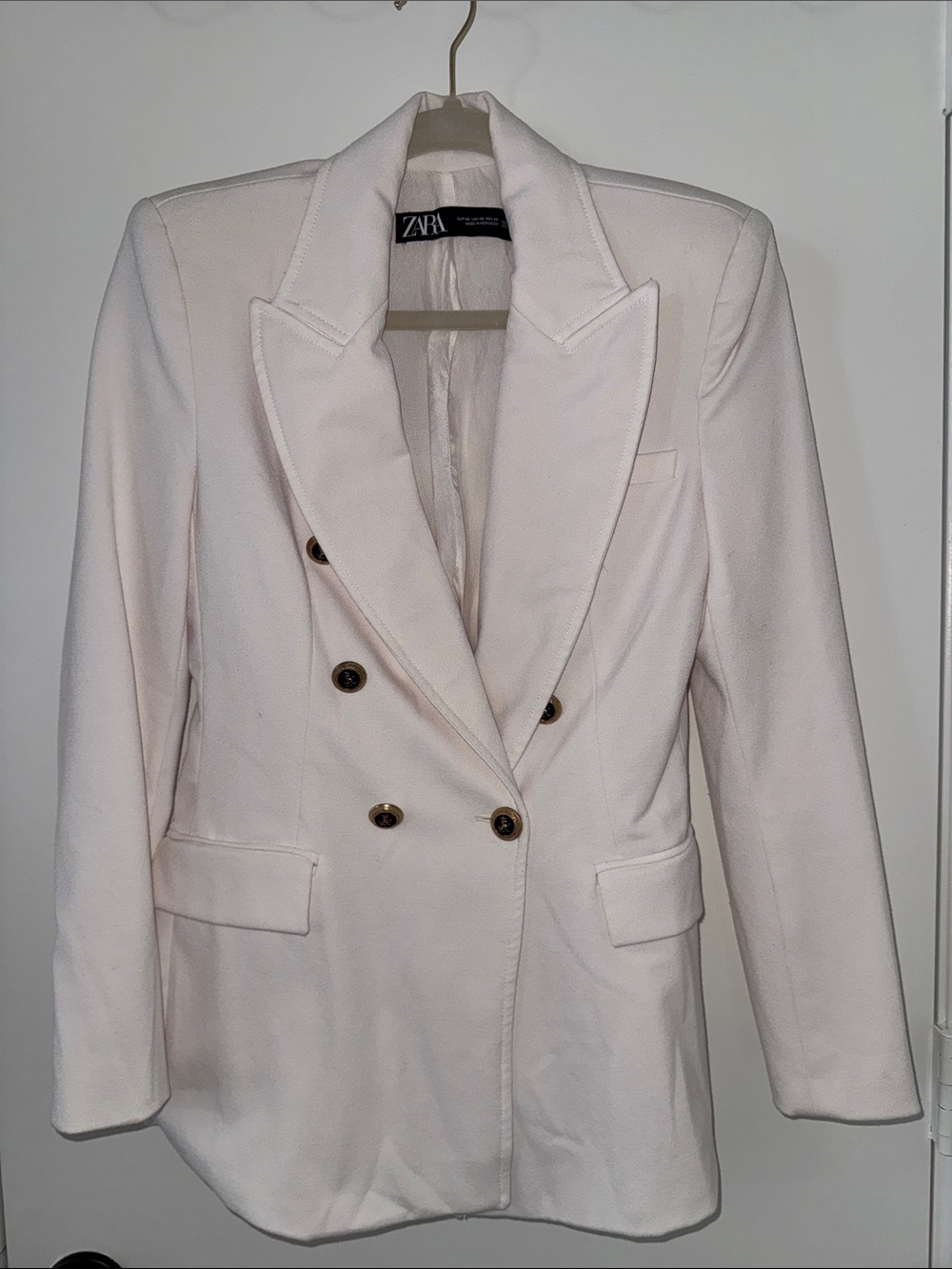Zara Double-Breasted Cream Blazer Jacket